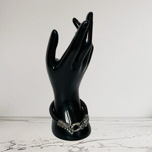 Men's Black Braided Leather Silver Stainless Steel Dragon Head Bracelet